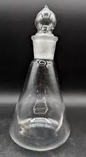 Vintage Hand Blown Erlenmeyer Conical Flask W Teardrop Stopper, Apothecary