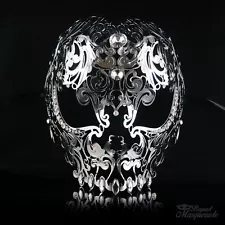 Full Face Skull Mask - Day of the Dead Masquerade Mask for Women M7153 [Silver]