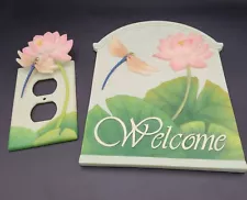 Ibis and Orchid Design Dragonfly and Waterlily Welcome Sign And Plug In Cover