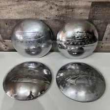 1941 - 1948 CHEVROLET DOG DISH HUB CAPS BOWTIE FLEETLINE 42 43 44 45 46 47 DENTS