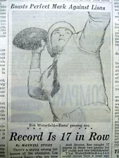 1946 newspaper LOS ANGELES RAMS Quarterback BOB WATERFIELD Football NFL vs LIONS