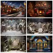 Christmas Tree Gift Photocall Backdrop Winter Window Fireplace Family Photograph