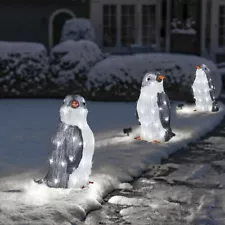 3PCS LED Light Up Acrylic Penguins Decor For Christmas Yard Outdoor Decorations