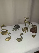 Vintage Solid Brass Assorted Animal Figurines Statues Sculptures ~ Lot of 8