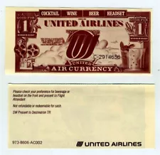 United Airlines Free Drink Coupon Air Currency Expired Cocktail Beer Headset