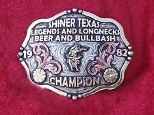 BULL RIDING CHAMPION PRO TROPHY RODEO BELT BUCKLE☆SHINER BEER TEXAS☆1982☆370