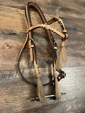 Light oil browband rawhide horse hair tassel western horse headstall