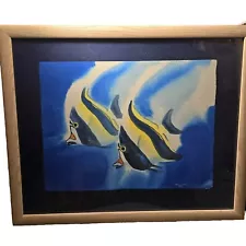 Wyland Original “Fishes” Water Color Painting Canvas Hawaiian Tropical Marine