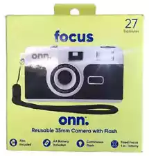 onn. Focus Reusable 35mm Camera with Flash + Film + Battery Included