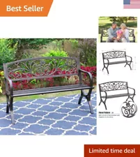 Vintage Style Outdoor Garden Bench - Cast Iron Metal Frame - Floral Pattern