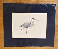 Great Blue Heron Print With Matt Frame watercolor 5" x 7" Print 8” X 10” Matt