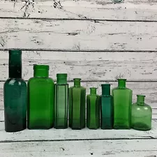 Antique Green Glass Bottle 8-Piece Lot