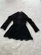 SELF PORTRAIT Black Twist Front Crochet Lace Panel Dress 10 US UK14