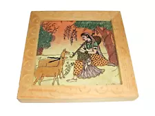 Indian Woman with Deer and Musical Instrument Miniature Art Painting Ragni