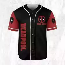 Personalized Deadpool Symbol Superhero Fans Gift Black Red Baseball Jersey Shirt