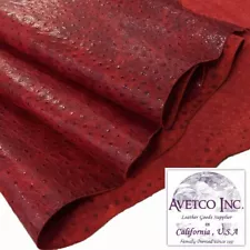 RED Ostrich Embossed Cow Leather 3 oz Rough Cut by the Square Foot