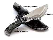 CUSTOM HANDMADE CARBON STEEL TRACKER KNIFE WITH HORIZONTAL CARRY LEATHER SHEATH