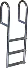 + Welded Fixed Wide Step Dock Ladder, 3 Steps, Aluminum