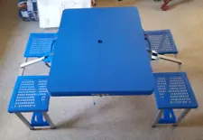 Child's Folding Suitcase Picnic Camping Table & Seat (for 4) Blue Rigid Plastic