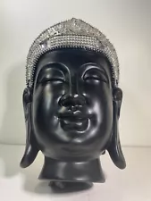 Large 12.5” Buddha Head Black/Silver Rhinestones Meditation Zen Yoga Retro