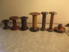 Lot of (6) Antique Vintage Wood Yarn Spools Textile Mill Thread Bobbin Spindles!