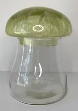 Vintage Glass Mushroom Terrarium Apothecary Jar Container Clear Yellow Lid 6"