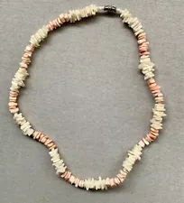 BROKEN CRUSHED CORAL & WHITE SHELL BEACH NECKLACE 16” LONG CHOKER