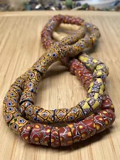 New ListingAfrican Trade Beads Antique Venetian Slices Red Yellow Matched Extra Long Strand