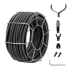 VEVOR Solid Core Drain Cleaning Cable 100FTx3/4In & 4 Cutter for 3.9"-7.9" Pipe