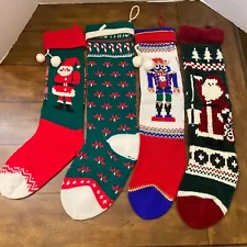 Vintage Knit Christmas Stockings 24” Santa Snowman Lot of 4 J