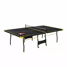 Official Size Indoor Ping Pong Table 2 Paddles Balls Foldable Black Yellow