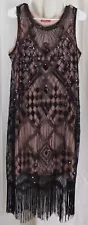 kayamiya Women's Great Gatsby Roaring 20s Flapper Dress Nude/Black Size 16