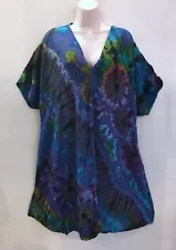 Sacred Threads Hippie Boho Festival Thai Mudmee V Neck Tie Dye Dress 218413 C