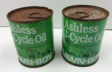 2 Vintage Unopened Cans Lawn-Boy Ashless 2-Cycle Oil 8 Oz. Advertising Mower