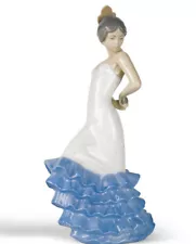 NAO BY LLADRO #418 FLAMENCO BNIB LADY FLAMENCO DANCER BLUE WHITE DRESS SPANISH