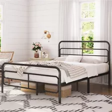 Modern Metal Bed Frame Platform Bed Frame with Geometric Pattern Headboard USED