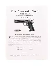 Colt Automatic Pistol Super .38 and Super Match Models .38 Cal. Manual