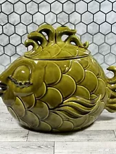 VERY VERY RARE! 1960'S Doranne Of Cali Angelfish Cookie JarðAvocado Green FISH