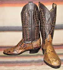 Mens VTG Sanders Brown Patchwork Snake Leather Cowboy Boots 8.5 D NEW w/o Box