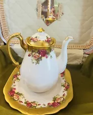 Rare Find: Royal Chelsea Golden Rose Coffee Pot, Fine Bone China England