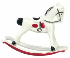 Dollhouse Miniature Metal Rocking Horse - White and red