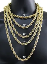 Mens 10mm Rope Chain 14k Gold Plated 16"-30" Choker Hip Hop Jewelry Necklace