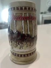 1981 Budweiser Birch Trees Stein Mug Holiday Clydesdale Horses Very Collectible