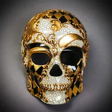 Day of the Dead Full Face Skull Gold Black Venetian Halloween Masquerade Mask