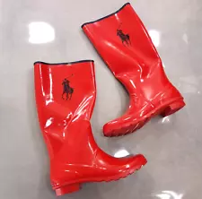 Polo Ralph Lauren Rain Boots Tall Rubber Red Womens 8.5 Steel Shank