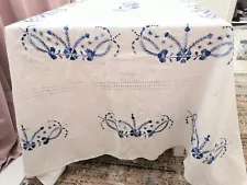 Very Large Vintage Hand Embroidered Tablecloth Scandi Wedding Great Condition