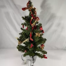 Vintage 24" Lighted & Decorated Table Top Christmas Tree with Ornaments & Lights