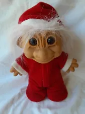 Vintage Russ Christmas Troll Baby with Pink Hair in Red Santa Long Johns