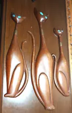 3 VINTAGE SEXTON USA MID CENTURY METAL WALL ART SIAMESE CATS ORIGINAL MCM 1960s