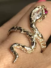 GOLd 14k Snake cobra ring CZ Solid red good luck fine gift her size 7 5 6 8 9